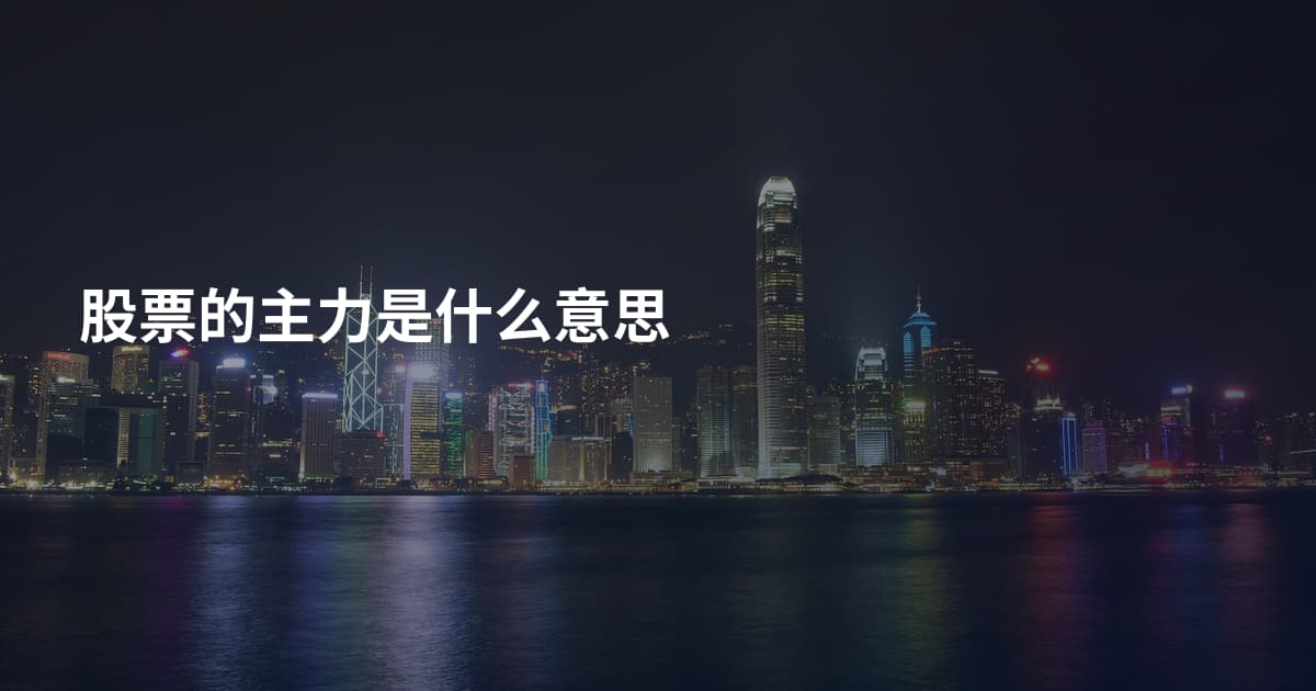 股票的主力是什么意思